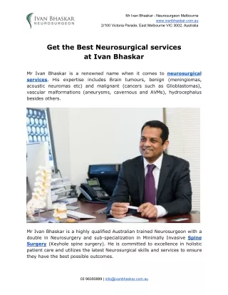 mr ivan bhaskar neurosurgeon melbourne