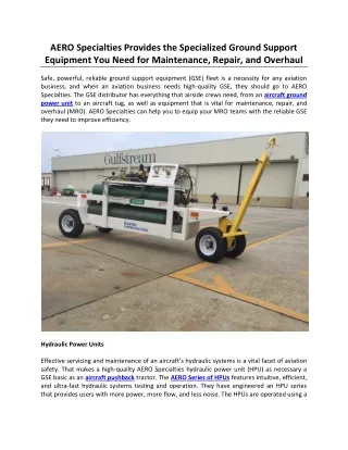 AERO Specialties Provides the Specialized Ground Support Equipment You Need for Maintenance, Repair, and Overhaul