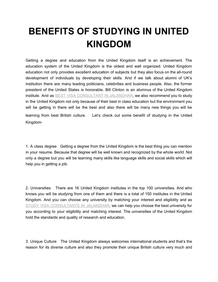 benefits of studying in united kingdom