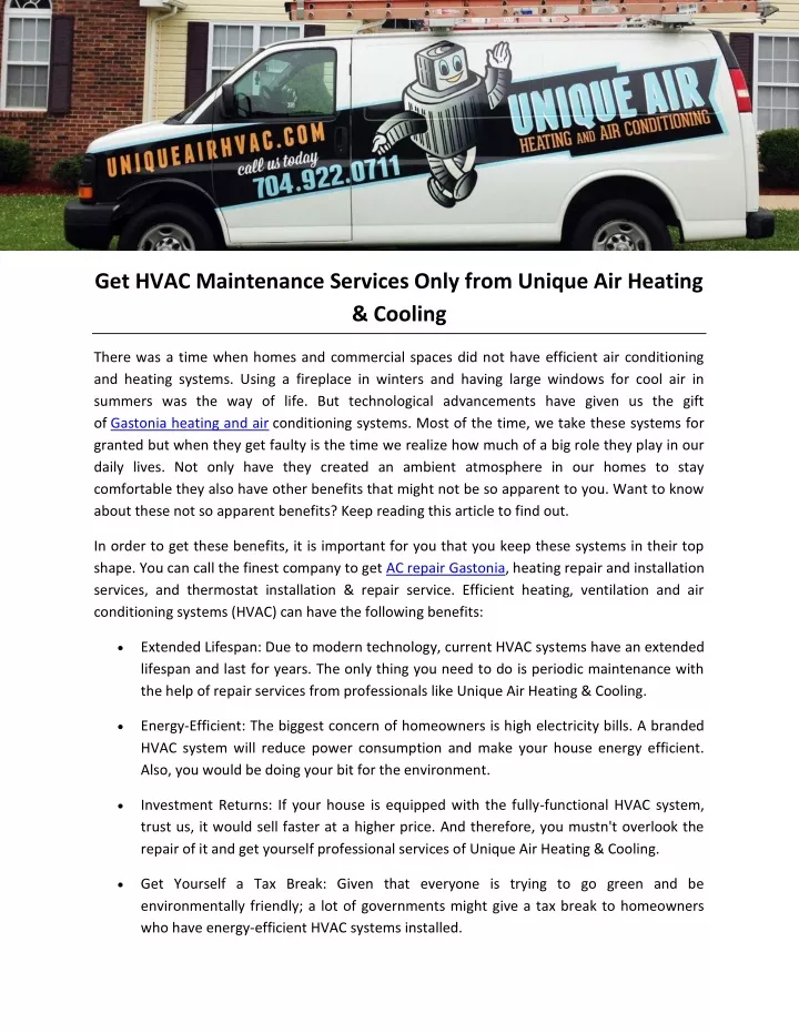 get hvac maintenance services only from unique