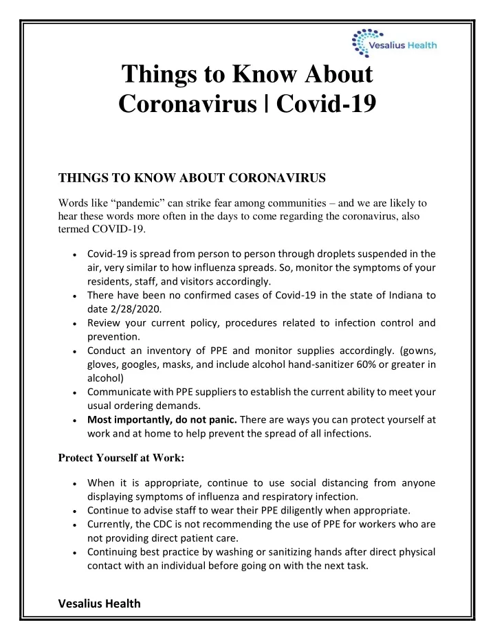 things to know about coronavirus covid 19