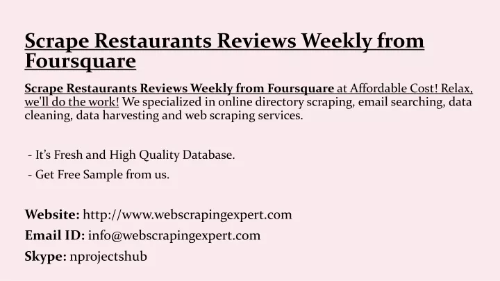 scrape restaurants reviews weekly from foursquare