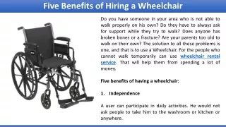 Five Benefits of Hiring a Wheelchair