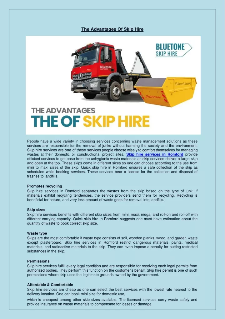 the advantages of skip hire