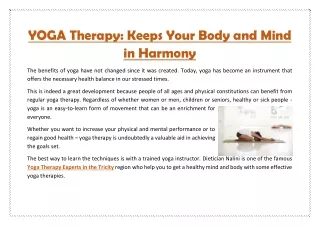YOGA Therapy: Keeps Your Body and Mind in Harmony
