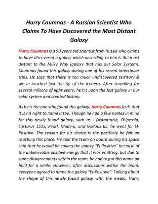 harry coumnas a russian scientist who claims