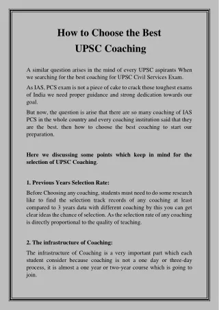 How to Choose the best UPSC Coaching
