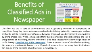 Benefits of Classified Ads in Newspaper