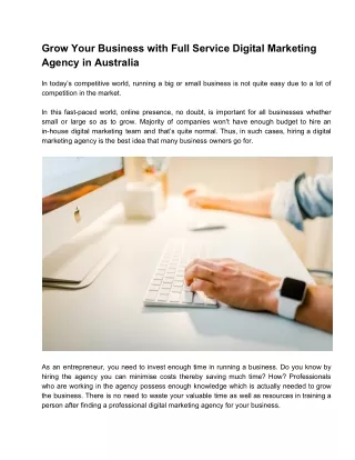 Grow Your Business with Full Service Digital Marketing Agency in Australia