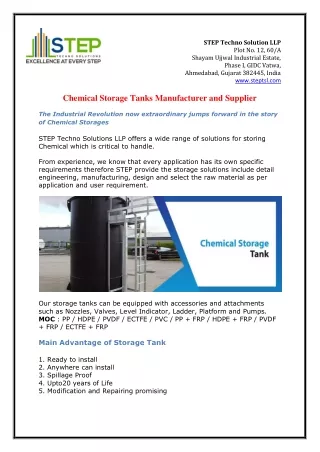 Chemical Storage Tank Manufacturers in India