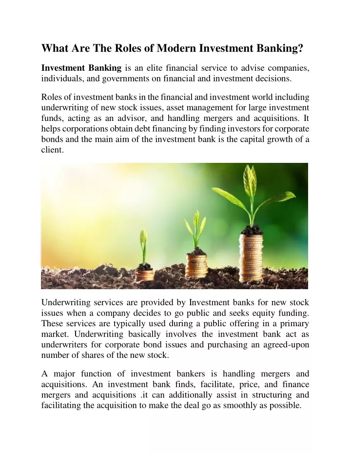 what are the roles of modern investment banking