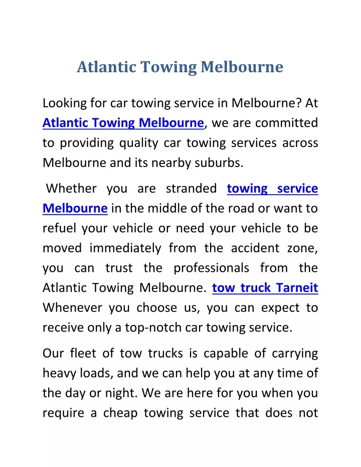 atlantic towing melbourne