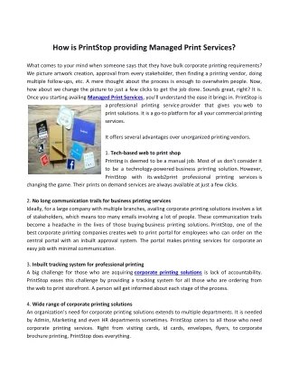 how is printstop providing managed print services