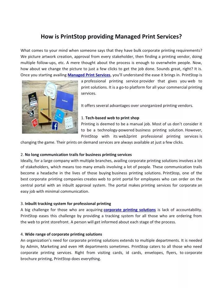 how is printstop providing managed print services