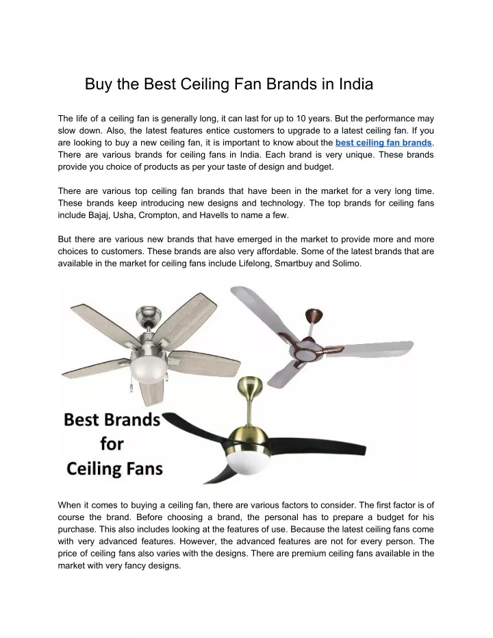 buy the best ceiling fan brands in india