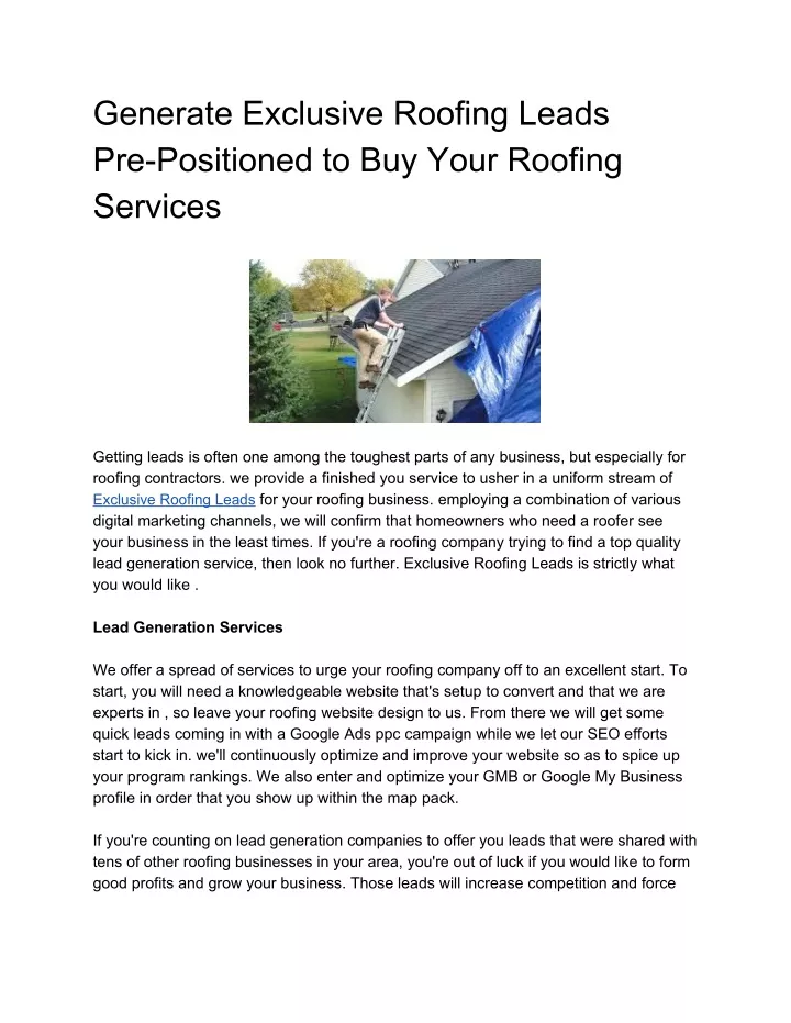 generate exclusive roofing leads pre positioned