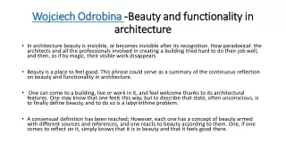Wojciech Odrobina -Beauty and functionality in architecture