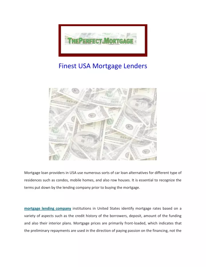 finest usa mortgage lenders