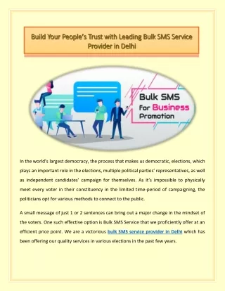Build your people’s trust with leading bulk SMS service provider in Delhi