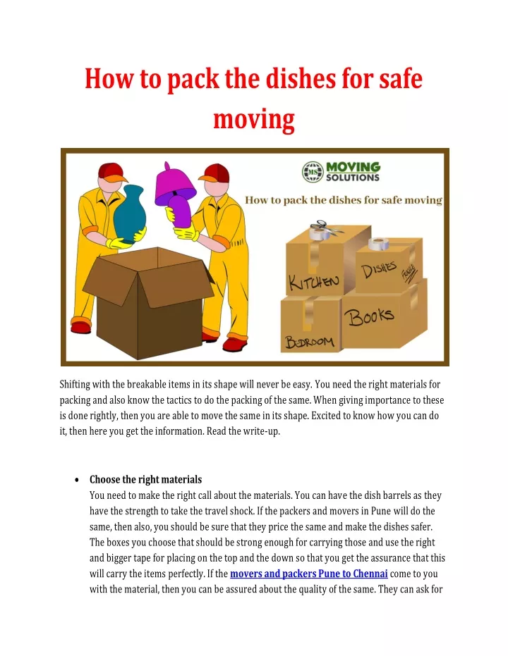 how to pack the dishes for safe moving