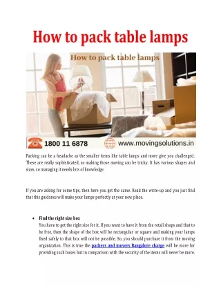 how to pack table lamps