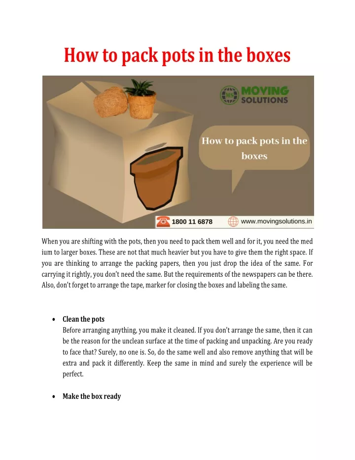 how to pack pots in the boxes