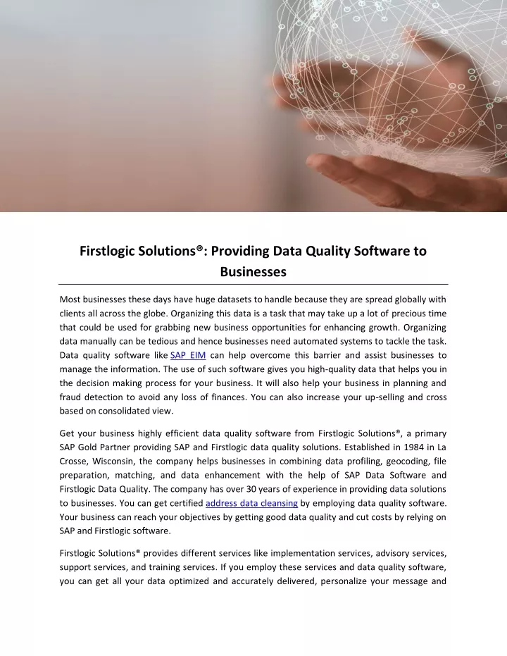 firstlogic solutions providing data quality