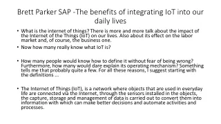 Brett Parker SAP -The benefits of integrating IoT into our daily lives