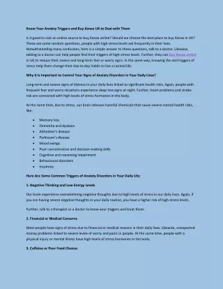 know your anxiety triggers and buy xanax