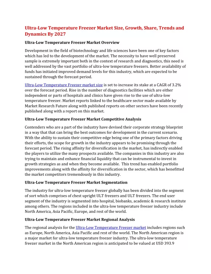 ultra low temperature freezer market size growth