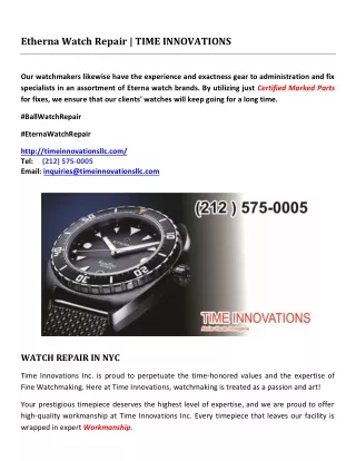 Etherna Watch Repair | TIME INNOVATIONS