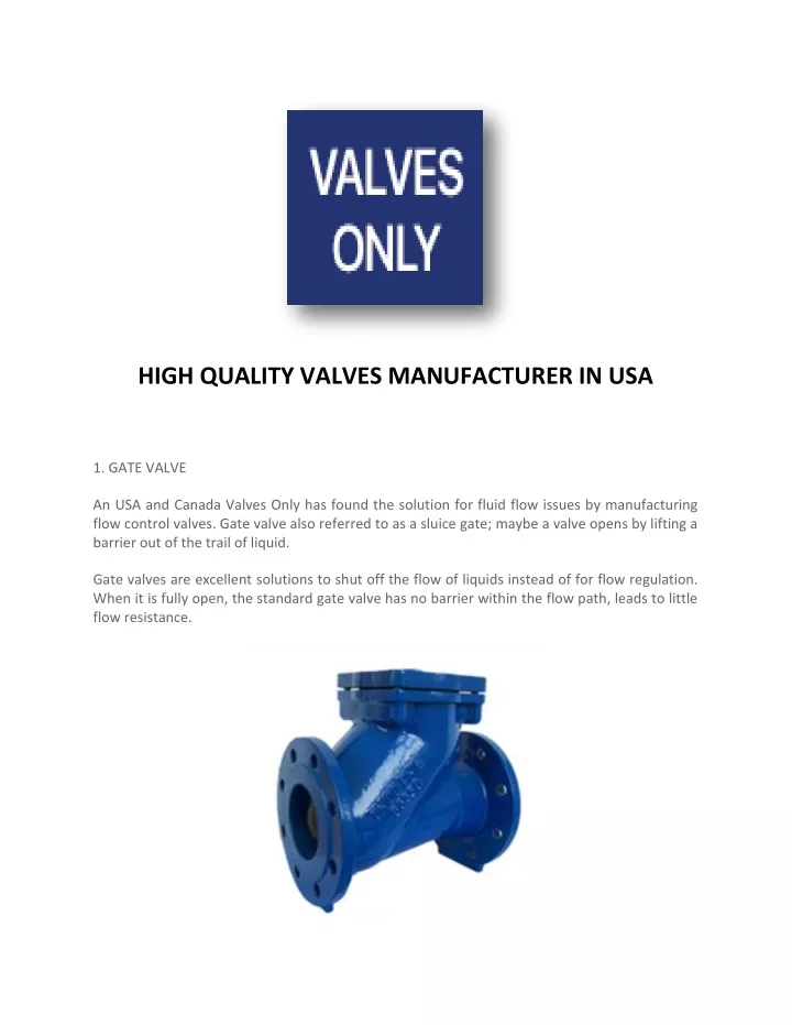 high quality valves manufacturer in usa