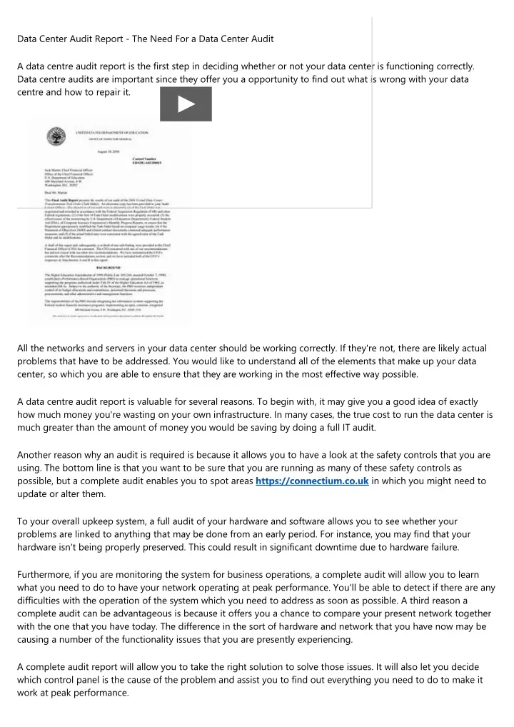 data center audit report the need for a data
