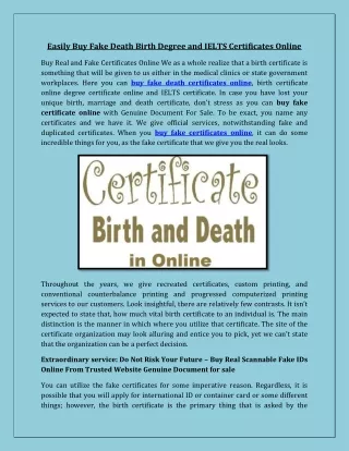 Easily Buy Fake Death Birth Degree and IELTS Certificates Online