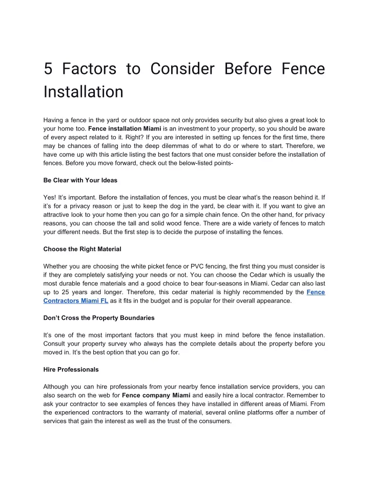 5 factors to consider before fence installation