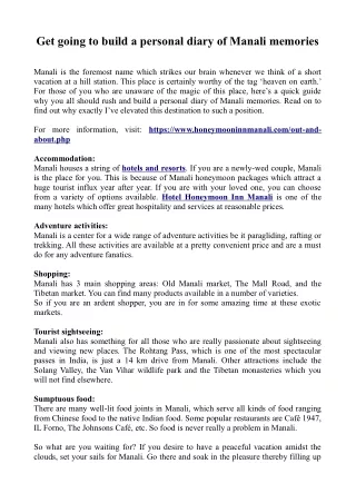 get going to build a personal diary of manali