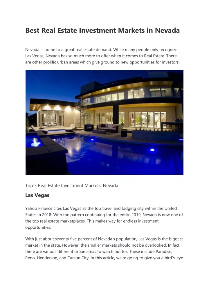 best real estate investment markets in nevada