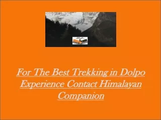 For The Best Trekking in Dolpo Experience Contact Himalayan Companion