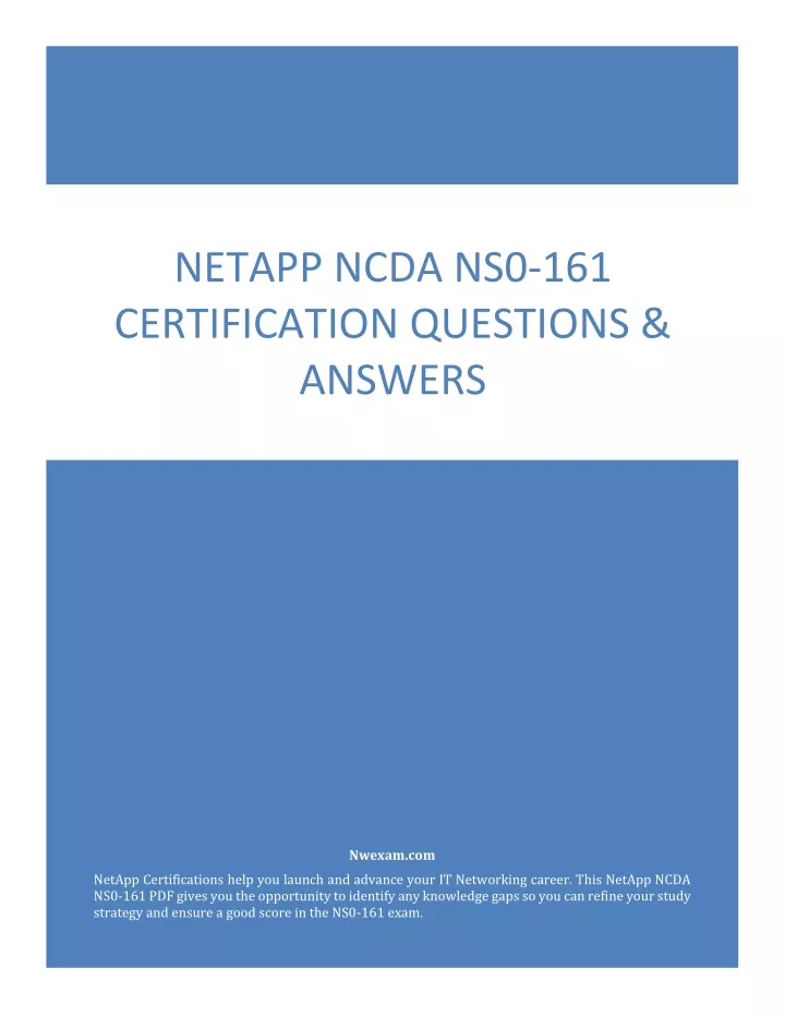 netapp ncda ns0 161 certification questions