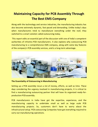 Maintaining Capacity for PCB Assembly Through The Best EMS Company