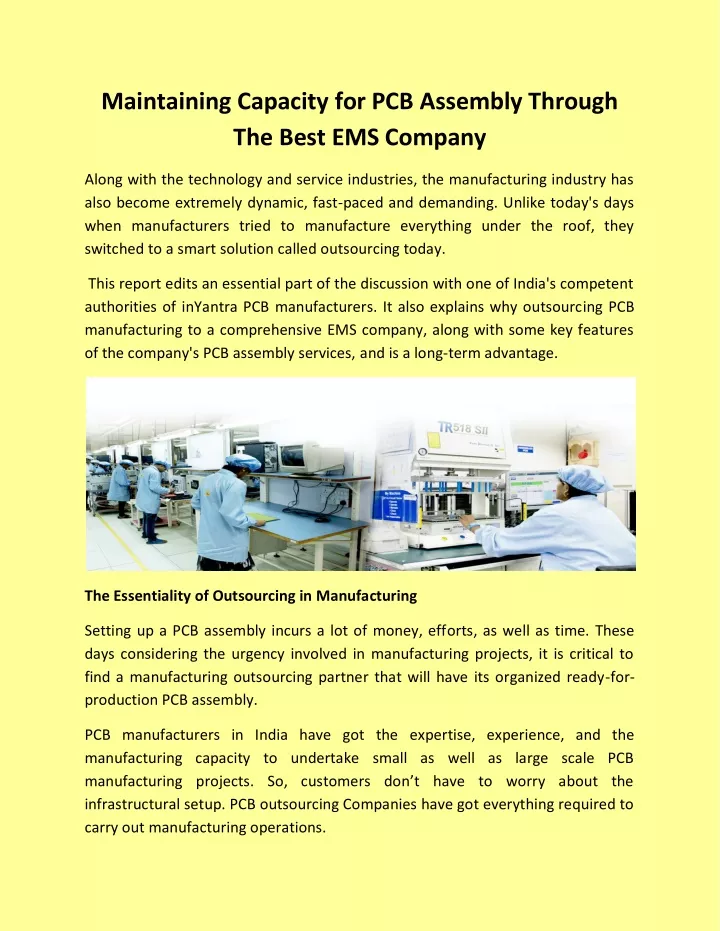 maintaining capacity for pcb assembly through