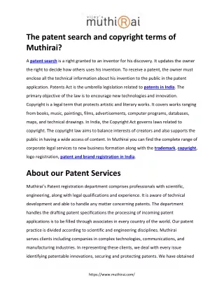 The patent search and copyright terms of Muthirai?