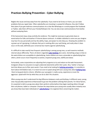 practices bullying prevention cyber bullying