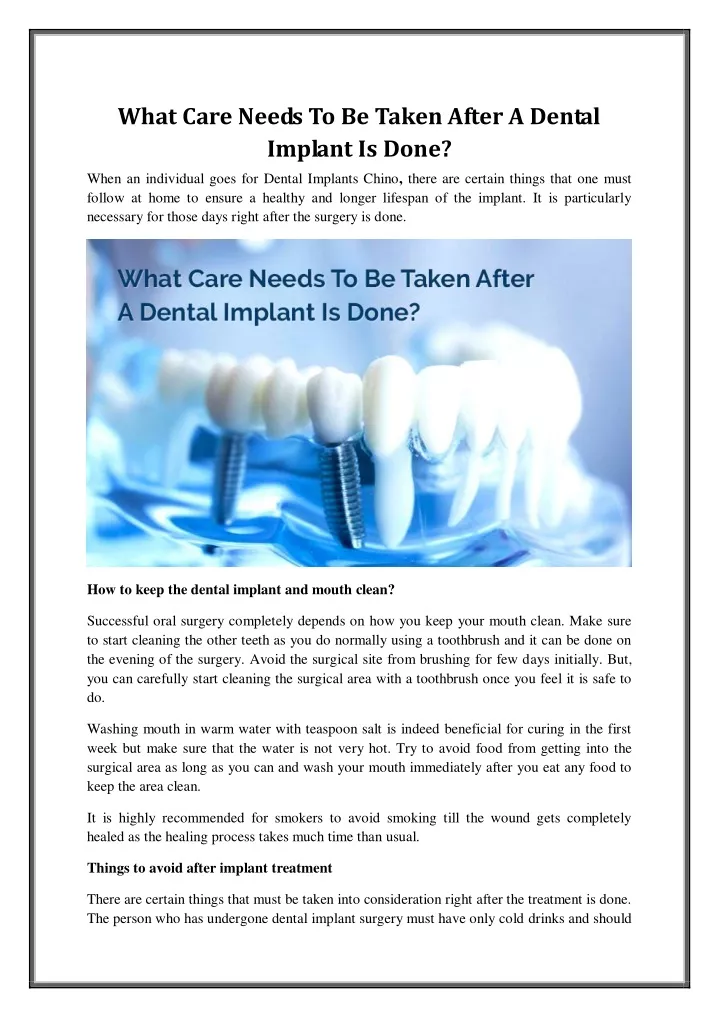 what care needs to be taken after a dental