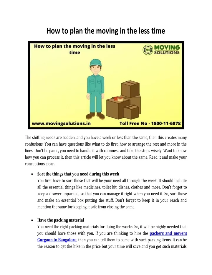 how to plan the moving in the less time