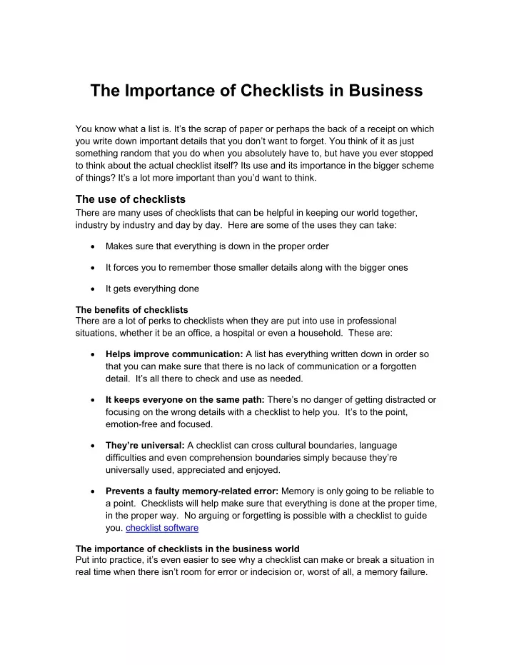 the importance of checklists in business