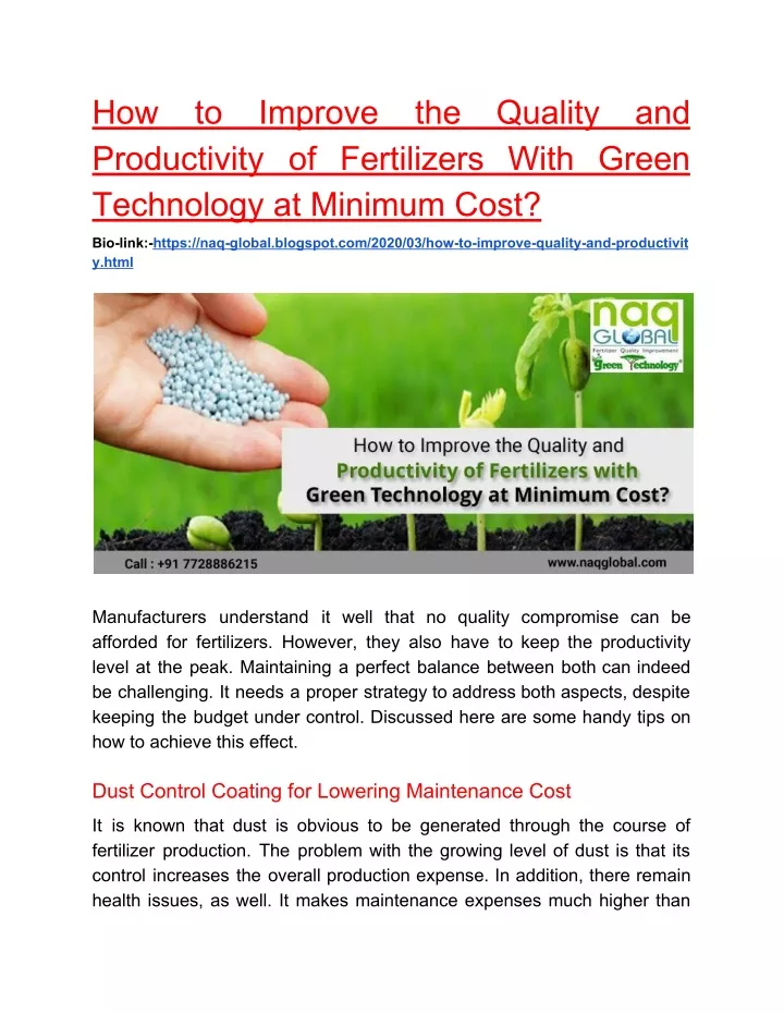 how productivity of fertilizers with green
