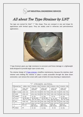 All about Tee Type Strainer by LNT