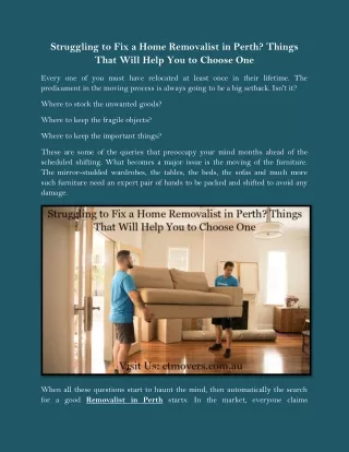 struggling to fix a home removalist in perth