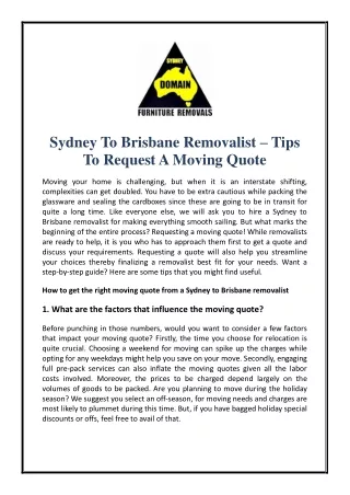 sydney to brisbane removalist tips to request